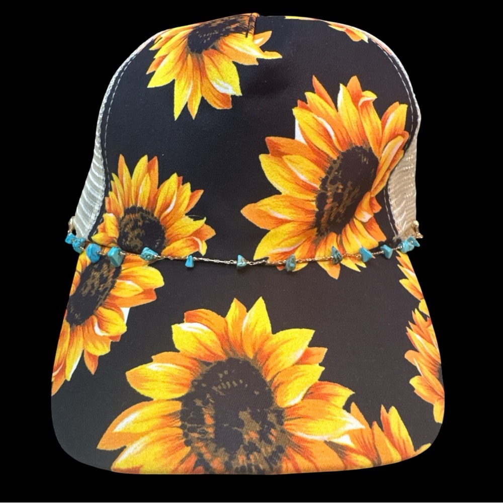 Sunflower Trucker Hat with Beaded Detail